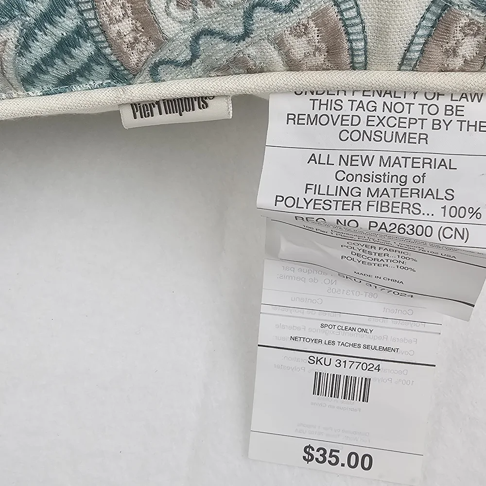 Pier 1 Imports Set Of 2‎ Throw Pillows Teal Green Blue White 16x16 Nostaglic